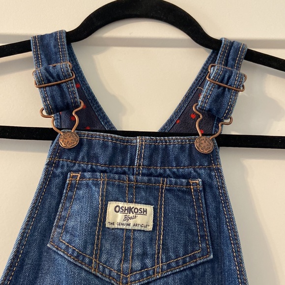 OshKosh B'gosh fleece lined pant overalls with adorable little red bow EUC 3T - Picture 7 of 14